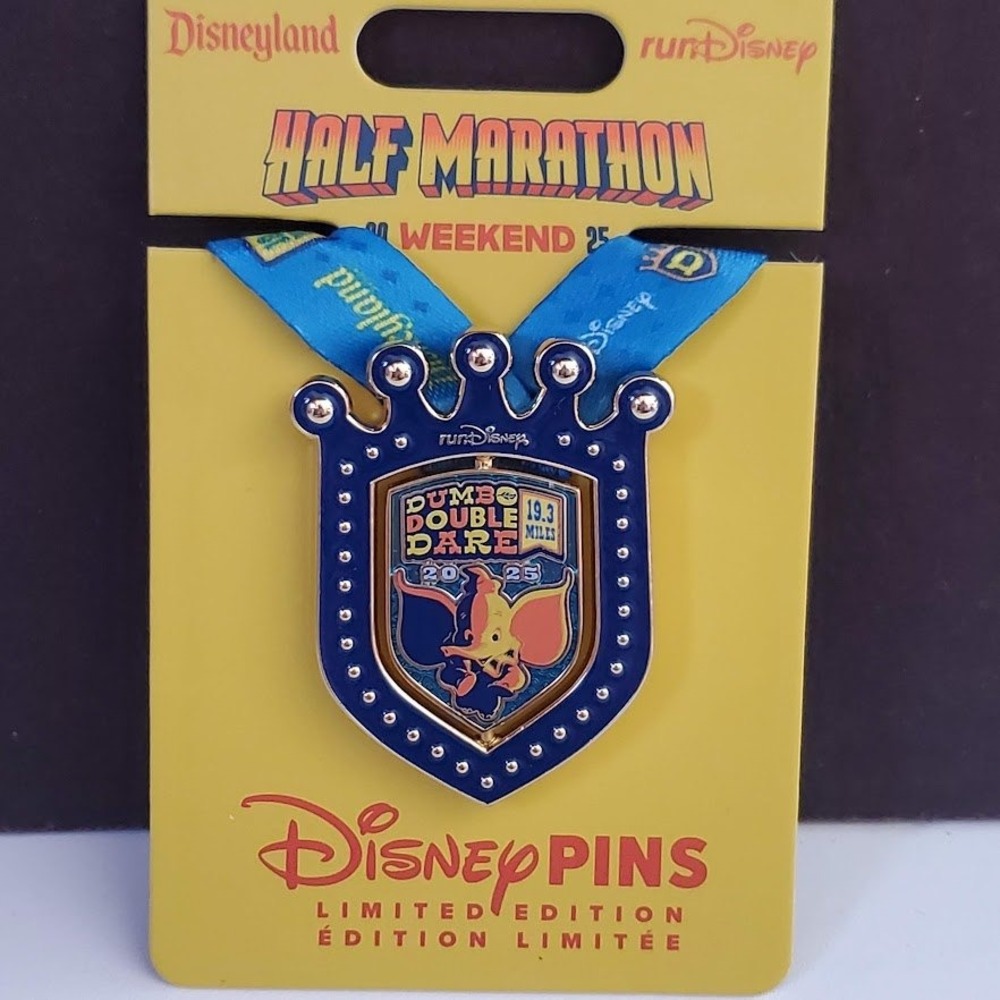DISNEY runDisney 2025 Pin Disneyland Dumbo Double Dare 19.3 Miles with Ribbon